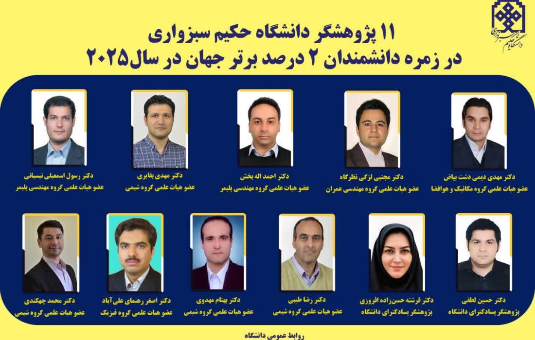 ۱۱ پژوهشگر دانشگاه حکیم سبزواری در جمع دانشمندان پراستناد جهان
