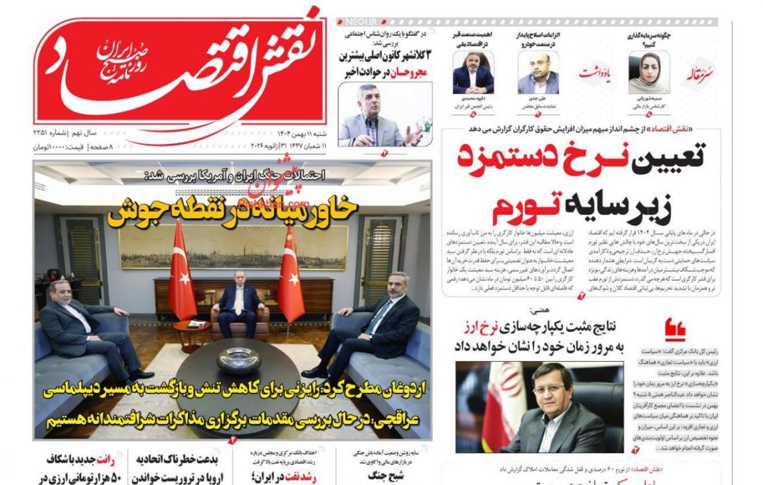 صفحه نخست روزنامه های اقتصادی وسیاسی شنبه ۱۱ بهمن ۱۴۰۴