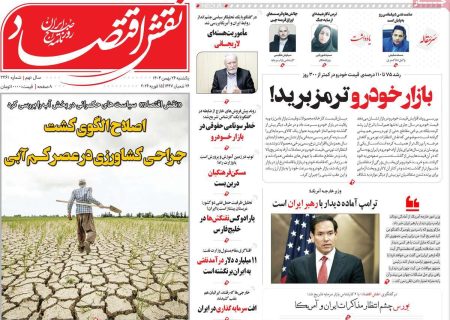 صفحه نخست روزنامه های اقتصادی وسیاسی یکشنبه ۲۶ بهمن ۱۴۰۴